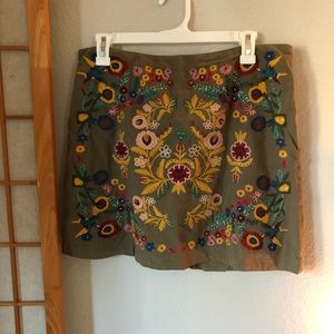 Olive green embroidered skirt